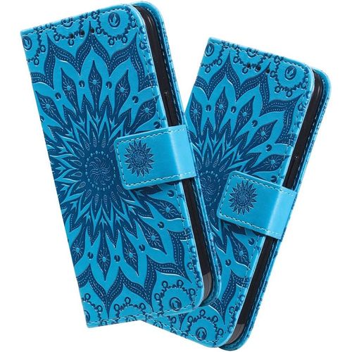 Coque Oppo A53 2020 Porte Carte, Coque Oppo A53 Rabat Mandala, En Faux Cuir Magnetique Et Dragonne Pour Oppo A53s / A33 2020 / A32. Blue Kt