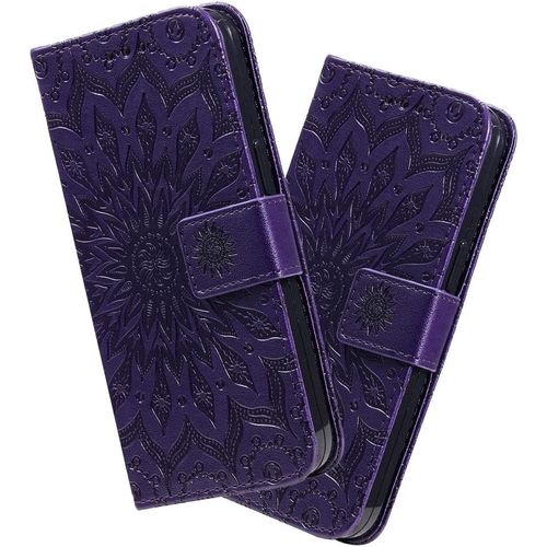 Redmi 9a, Cuir Pu 3d En Relief Flip Closure Stand Coque Xiaomi Redmi 9a Sunflower Purple Kt