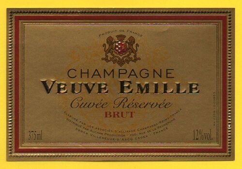 Etiquette De Champagne Cuvee Veuve Emille Brut, Reims Bronze Et Or