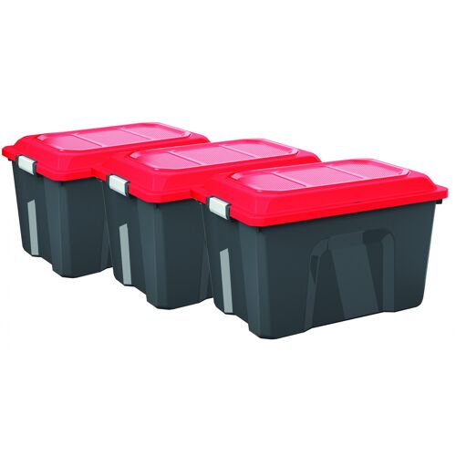 Lot de 3 malles SUNDIS plastique noir / rouge cm