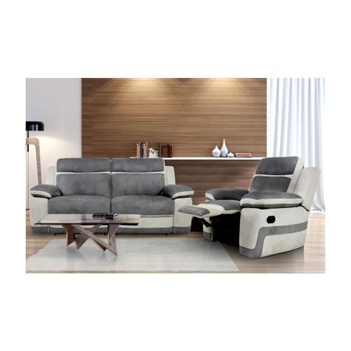 Canapé 3+1 Places Relax Manuel En Microfibre Anthracite Et Bandes Gris Clair Talca