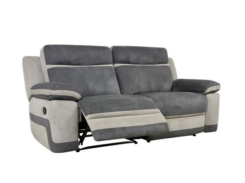 Canapé 3 Places Relax Manuel En Microfibre Anthracite Et Bandes Gris Clair Talca