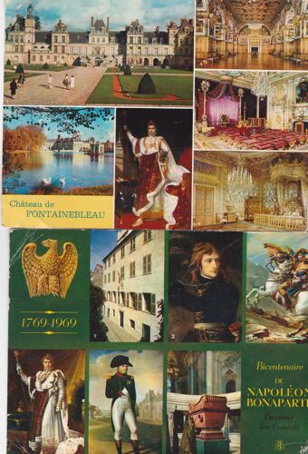 Lot  2 Cartes Postales Le Château De Fontainebleau , La Cour  Des Adieux L'étang Aux Carpes  La Salle Du Bal, La Salle Du Trône, La Chambre De La Reine  Napoléon Bicentenaire Arcole Bonaparte
