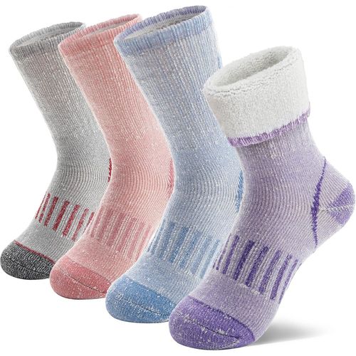 Kalanka-4 Paires Enfants Laine Mérinos Chaussettes Randonnée Garçons Filles Toutpetits Thermique Hiver Chaudes Bottes Épaisses Rembourrées Snowboard Chaussettes