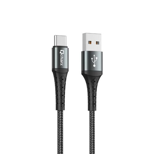 Câble Qcharx Lyon USB vers Type C 3A (1m) Câble métallique noir en alliage d'aluminium