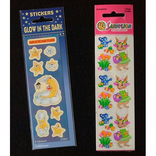 Lot 2 Planches De Stickers Lapins De Pâques Et 1 Phosphorescent Luminescents Lune Étoiles Nuages Brillent Dans Le Noir