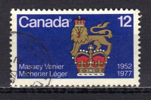 Canada 1977 : 25è Anniversaire De La Nomination Du Premier Gouverneur Général Au Canada : Emblème Lion - Timbre 12 C. Bleu, Lilas, Noir, Or Et Rouge Oblitéré