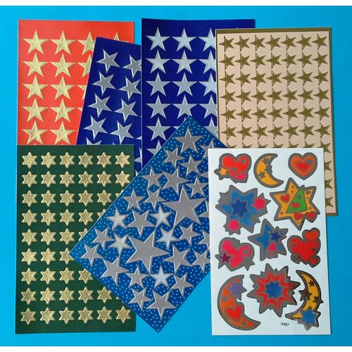 Lot 7 Planches De Stickers Autocollants Étoiles Lunes Argent Or Doré Multicolore