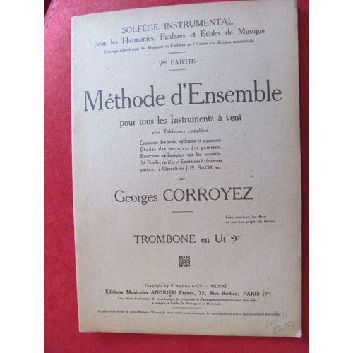 Méthode D'ensemble Pour Harmonies Fanfares 2e Partie Corroyez Trombone En Ut
