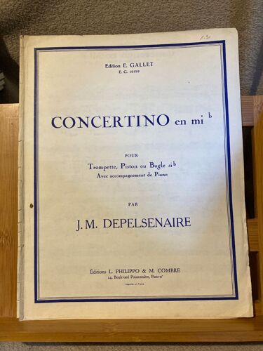 J.M. Depelsenaire Concertino Mi B Pour Trompette Piano Partition Combre Philippo