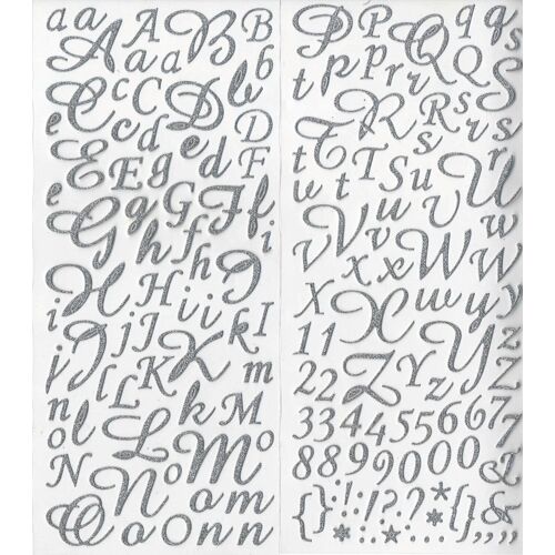 Alphabet Autocollant Script - Argenté Pailleté - 177 Lettres - Artémio