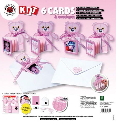 6 Cartes Faire Part Rose Nounours Et Enveloppes