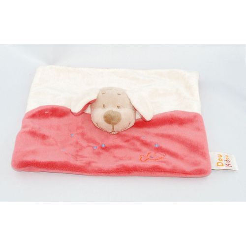 Doukidou Doudou Chien Plat Carré Beige Rouge Broderie Poisson Bulle