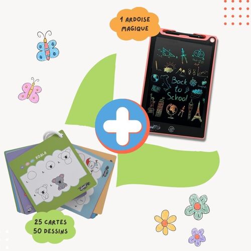 Creativpad - Pack Ardoise Magique 12 Pouces Rose + Cartes Dessin Par Étapes