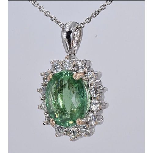 Or Blanc - Collier Et Pendentif - 6.74 Ct Tourmaline - Diamants