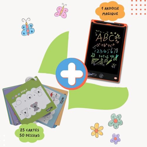 Creativpad - Pack Ardoise Magique 8.8 Pouces Orange + Cartes Dessin Par Étapes