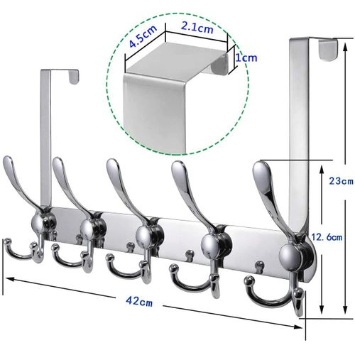 Porte Manteau pour Porte, Crochet de Porte en Acier Inoxydable, Patère de Porte à Suspendre pour Chambre à Coucher Salle de Bains Porte de Cuisine (Argent, 15 Crochets, 4.5 cm)