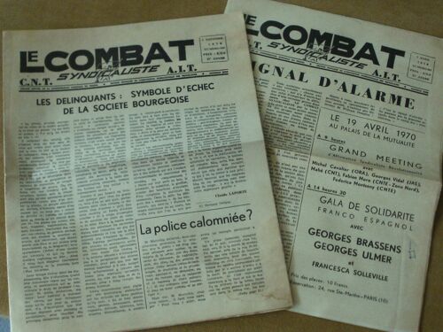 Le Combat Syndicaliste - Cnt - Ait - 1970 - N° 601 (Avril), 614 (Juillet), 628 (Nov) - Gala De Solidarité Franco Espagnol Avec Georges Brassens ....
