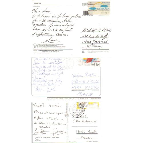Lot De 6 Cartes Postales D'espagne, Timbres De Distributeurs : Murcia, Mijas, Calella, Empuries, Selva Et Azahar °°°