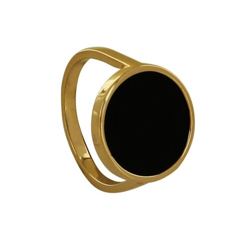 Les Poulettes Bijoux - Bague Plaqué Or Et Grand Disque De Résine Noire