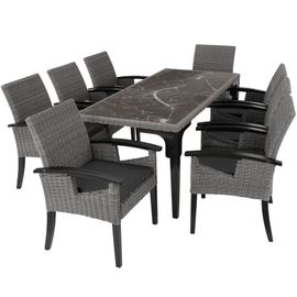 Table En Rotin Foggia Avec 8 Chaises - Gris