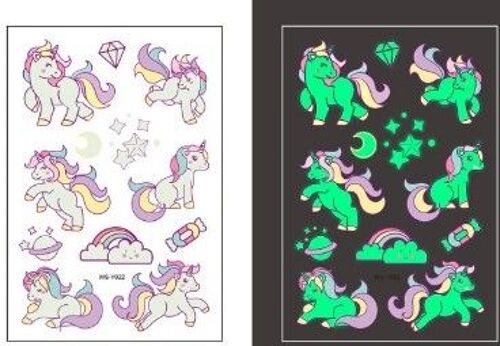 Lot De 12 Autocollants - Tatouage Lumineux Pour Enfants, Faux Tatouages Temporaires, Décoration Bras Et Jambes, Art Corporel Pour Enfants Brille La Nuit Phosphorescent Thème Mon Petit Poney Licorne 