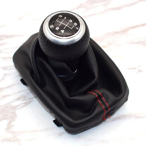 5 Vitesse-Argent R5 - Pommeau De Levier En Cuir À Anneau Rouge Chromé Pour Audi A4 S4 B8 K A5 8t Q5 8r S Line, 2007-2015