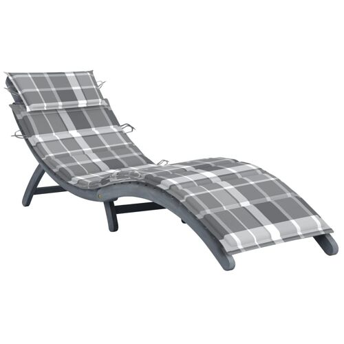 Transat Chaise Longue Bain De Soleil Lit De Jardin Terrasse Meuble D'extérieur Avec Coussin Gris Bois D'acacia Solide Helloshop26 02_0012460