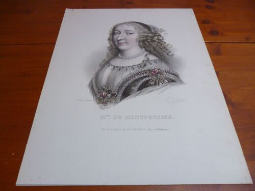 Lithographie En Couleurs Xixème/ Portrait En Buste De Melle De Montpensier (Anne Marie Louise D'orléans Duchesse De ) 1627-1693 "La Grande Mademoiselle") 