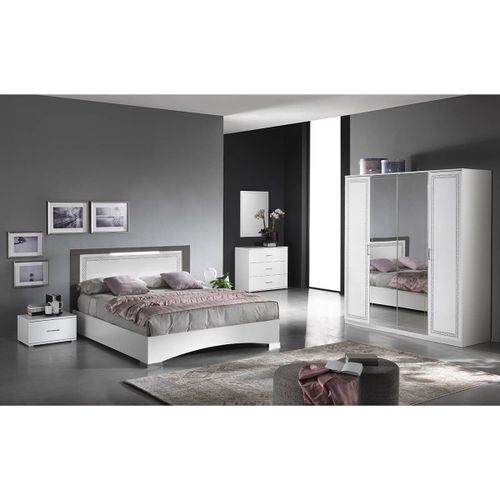 Fadily - Chambre Complète 140x190 Avec Armoire 4 Portes