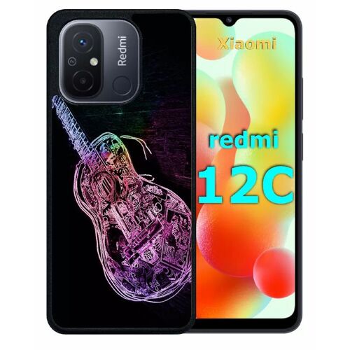 Coque pour redmi 12c - guitare effet néon - silicone - noir