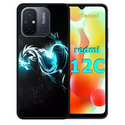 Coque pour redmi 12c - dragon tribal - silicone - noir