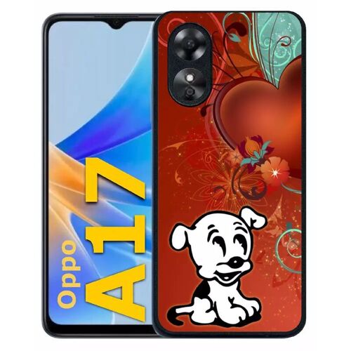 Coque pour oppo a17 - chien love - silicone - noir