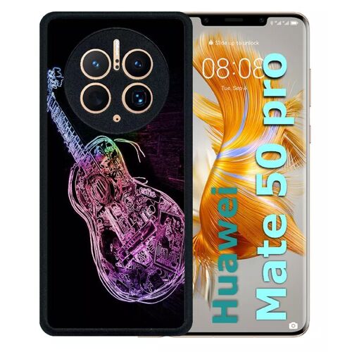 Coque Pour Huawei Mate 50 Pro - Guitare Effet Néon - Silicone - Noir