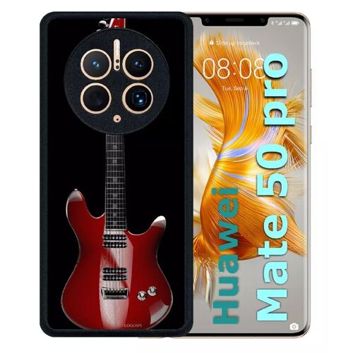 Coque pour huawei mate 50 pro - guitare red - silicone - noir