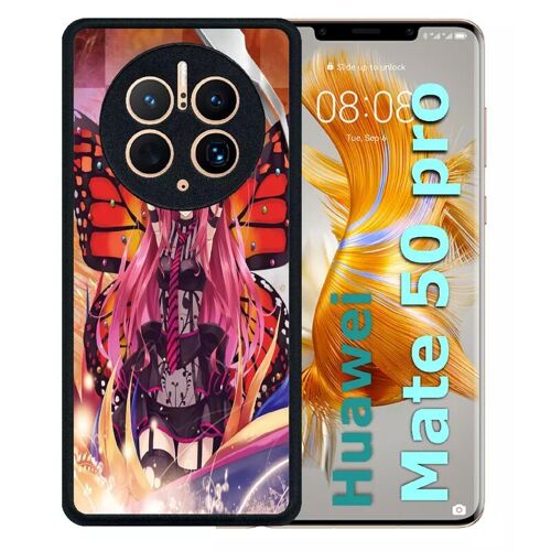 Coque Pour Huawei Mate 50 Pro - Fille Manga Rose - Silicone - Noir