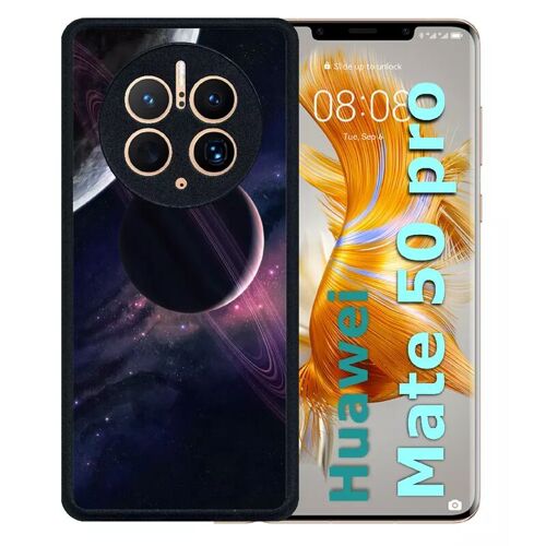 Coque pour huawei mate 50 pro - espace saturne - silicone - noir