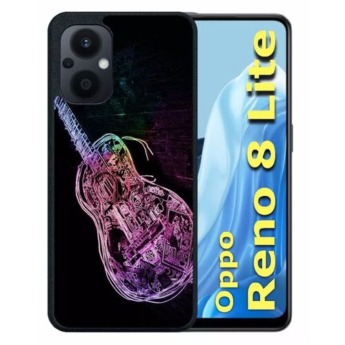 Coque pour oppo reno8 lite - guitare effet néon - silicone - noir