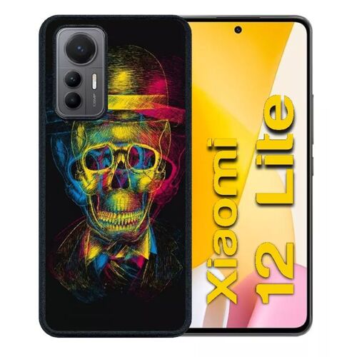 Coque pour xiaomi 12 lite - tete de mort en lumiere - silicone - noir