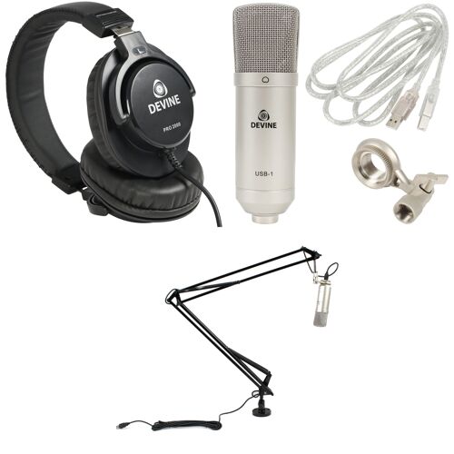 Devine M-Mic PRO USB Podcast + bras de micro type broadcast et casque