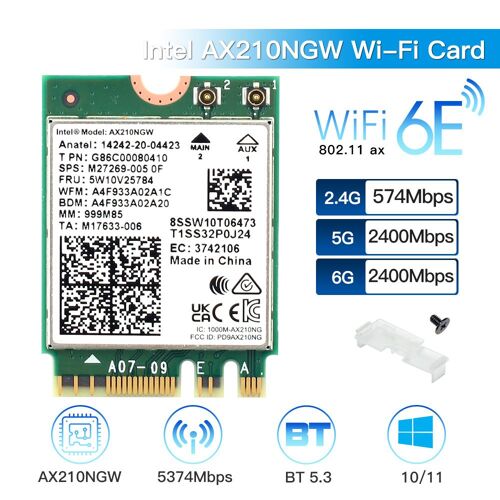 Version AX210 006 - Wifi 6e 5374m Ax210 M.2 Carte Wifi Bluetooth 5.2 Wi-fi 6e Adaptateur Réseau Sans Fil 2.4ghz/5g 802.11ax Pour Windows 10/11 64bit