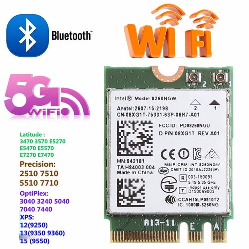 Module De Carte Sans Fil Wi-fi, Bluetooth V4.2 M.2, 2.4 + 5ghz, 867m, Double Bande, Pour Intel 8260 Ac Dell 8260ngw Dp/n 08xj1t