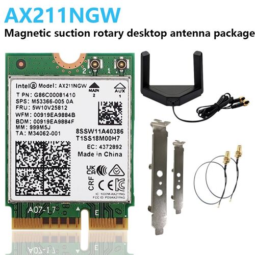 Ensemble magnétique AX211 - Wi Fi6E Intel AX211 M.2 clé E CNVio2 carte Wifi touristes bande 5374Mbps sans fil Bluetooth 5.2 2.4G/5G/6G 1/802 ac/ax support window11