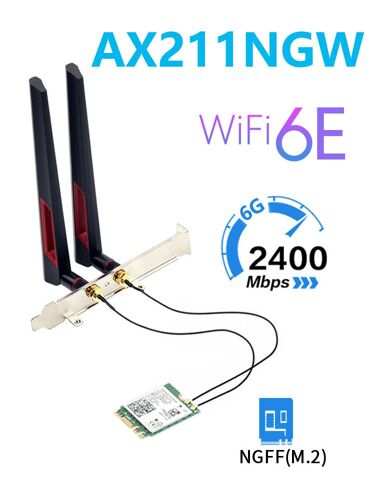AX211 10 dB - Wi Fi6E Intel AX211 M.2 clé E CNVio2 carte Wifi touristes bande 5374Mbps sans fil Bluetooth 5.2 2.4G/5G/6G 1/802 ac/ax support window11