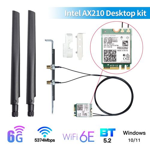 Kit de bureau AX210 - Kit de bureau Intel 802.11ax, Wi Fi 6E 5374, MU MIMO mb/s, 2.4/5/6Ghz, adaptateur pour carte Bluetooth 5.2, Win 10/11