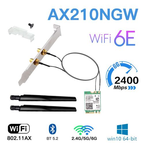 Kit de bureau AX210 - Kit de bureau de stérilisation de bande pour touristes, 3000Mbps, Wi Fi 6E, Intel AX210, 11Humanity, adaptateur Wi Fi 2.4G, 5G, 6 mesurz, M.2, Bluetooth, carte Wi Fi inconnue stimule le réseau Win10