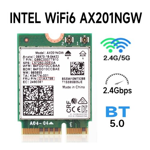 Carte Wifi Intel 6 AX201, Bluetooth 5.0, bande touristes 2.4G/5G, sans fil, bouton NGFF E CNVi, 2.4 mesurz/5 mesurz, stérilisation 11ac / ax