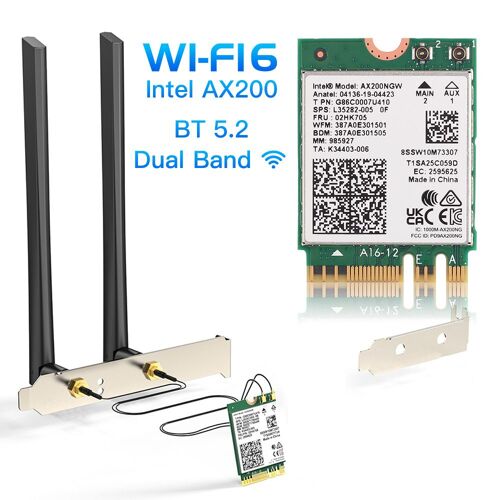 Avec kit d'antenne - Carte réseau Wifi 6 Intel AX200 M.2 pour touristes, kit de bureau AX200NGW, Bluetooth 5.2, adaptateur sans fil Wifi6, antenne stérilisation 11ax