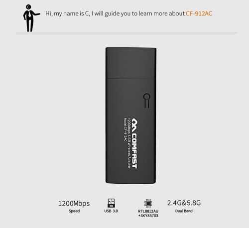Dongle Wifi Double Bande Sans Fil, Adaptateur Usb 1200 2.4 Ghz Et 5ghz, Antenne 802.11ac, Carte Lan Cf-912ac, Rtl8812au