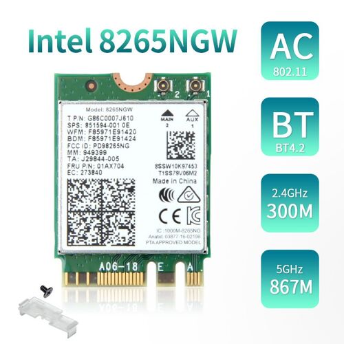 Intel 8265ngw - Carte réseau Wi Fi 6E sans fil Intel AX210NGW, 3000 mb/s, 2.4Ghz/5Ghz/6Ghz, 802.11AC/AX Bluetooth compatible5.2, M.2 NGFF, Wlan